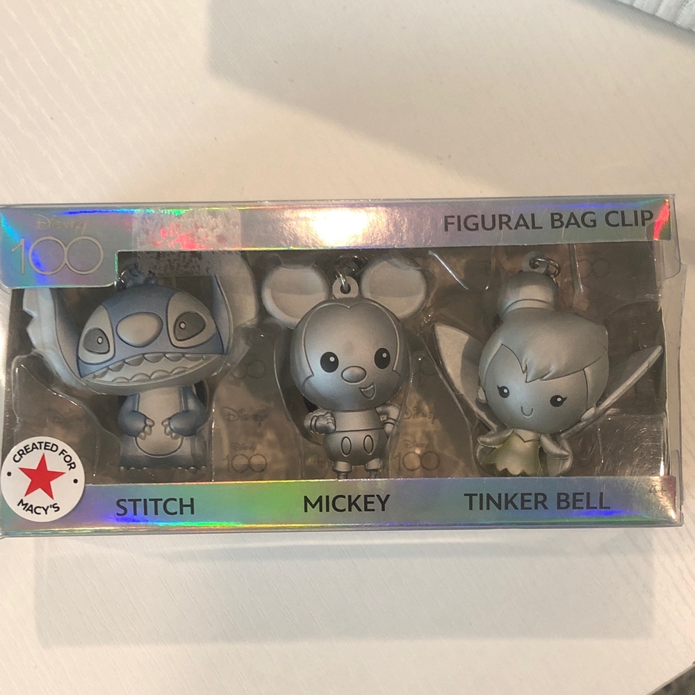 Disney Metallic Silver Stitch, Mickey & Tinker Bell Figural Bag Clip Set